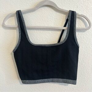Aerie black ribbed tank top with built in shelf bra